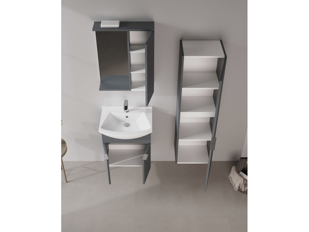 Badkamermeubel met spiegel "Purus 55" - 56 x 18 x 68 cm - Mat antraciet
