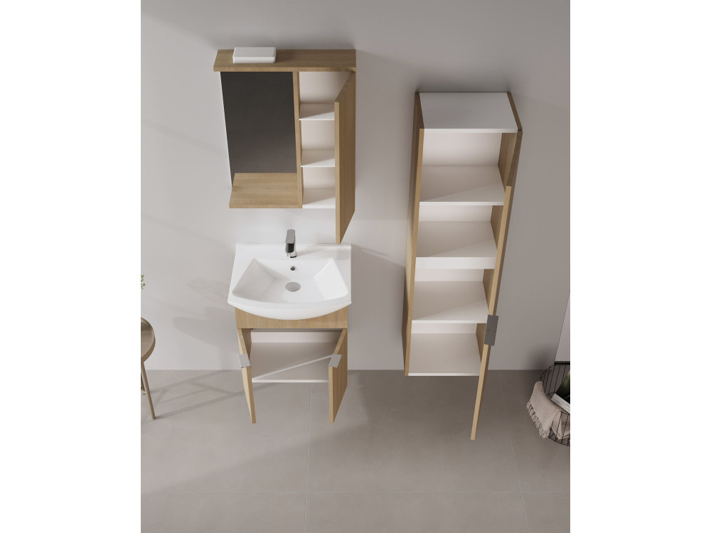 Badkamermeubel met spiegel "Purus 55" - 56 x 18 x 68 cm - Sonomo Oak