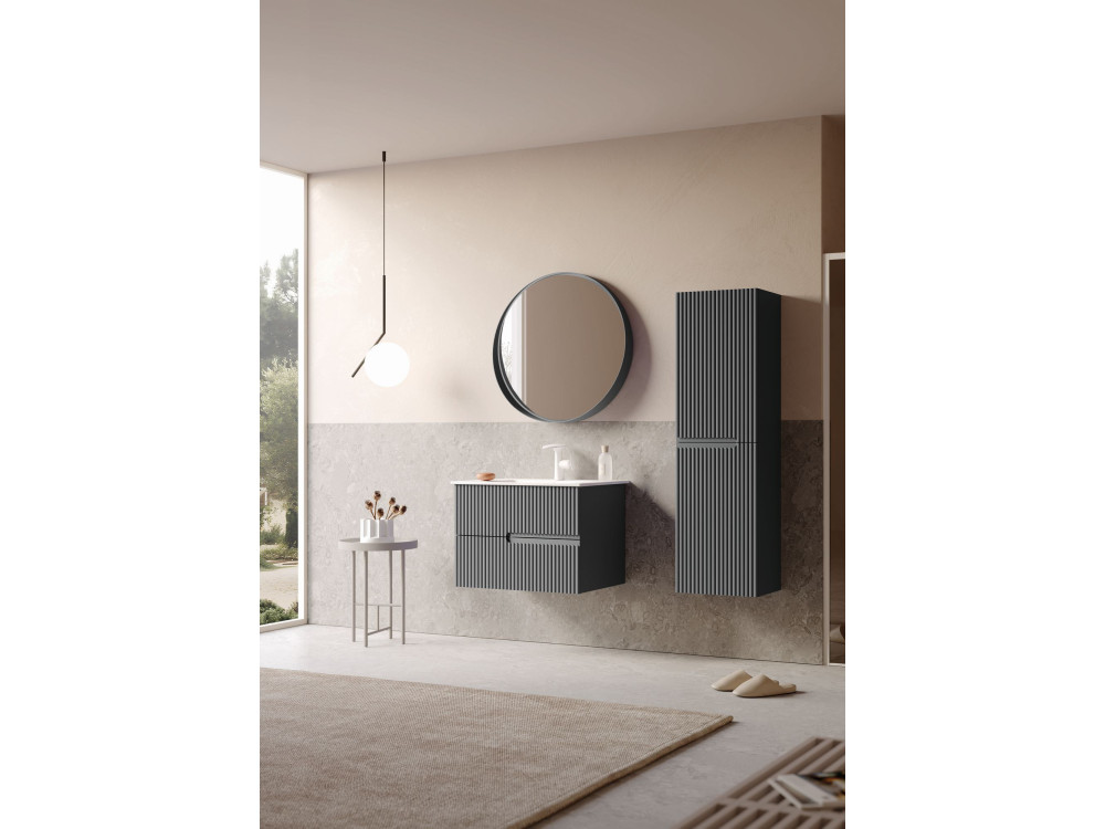 Decoratieve houten spiegel "Moonlight 75 v2" - 75 x 7 x 75 cm - Mat antraciet
