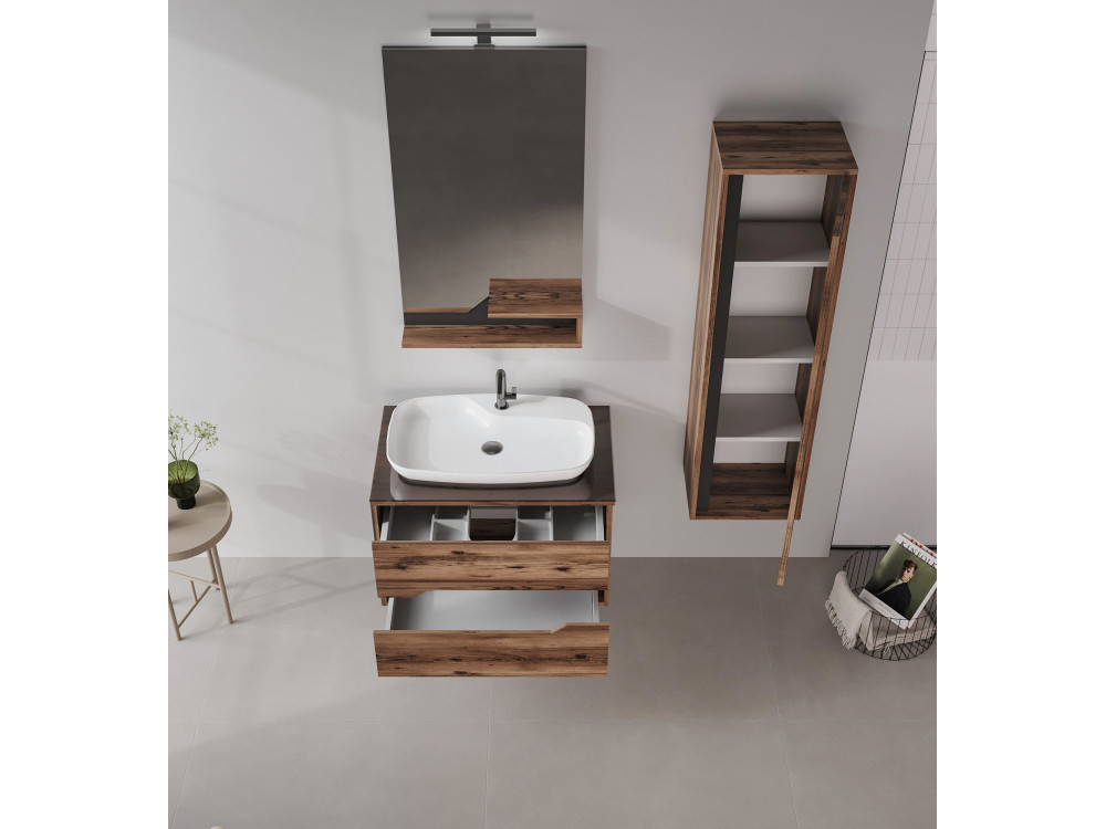 Decoratieve houten spiegel "Galia 60" - 60 x 14 x 100 cm - Dark Walnut