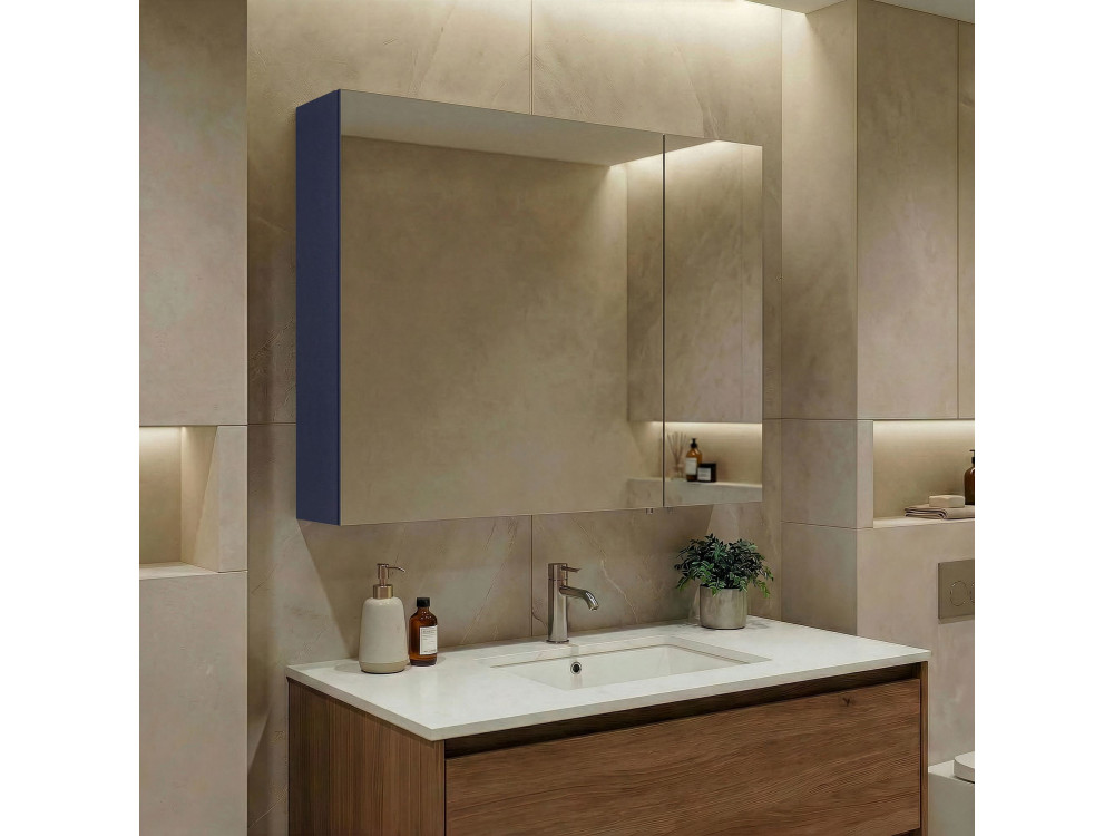 Badkamermeubel met spiegel "Bari 80" - 75 x 16 x 66 cm - Mat marineblauw
