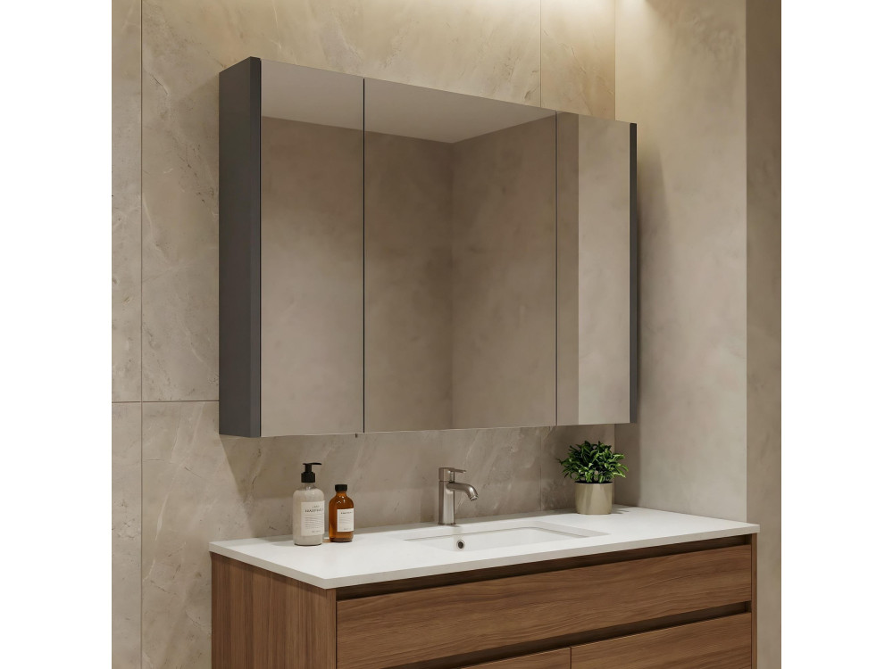 Badkamermeubel met spiegel "Arno 100" - 100 x 16 x 66 cm - Grijs / Antraciet