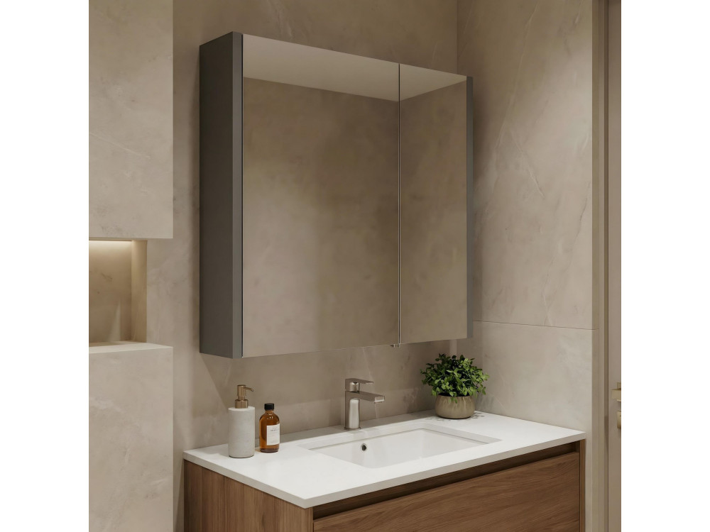 Badkamermeubel met spiegel "Arno 60" - 60 x 16 x 66 cm - Grijs / Antraciet