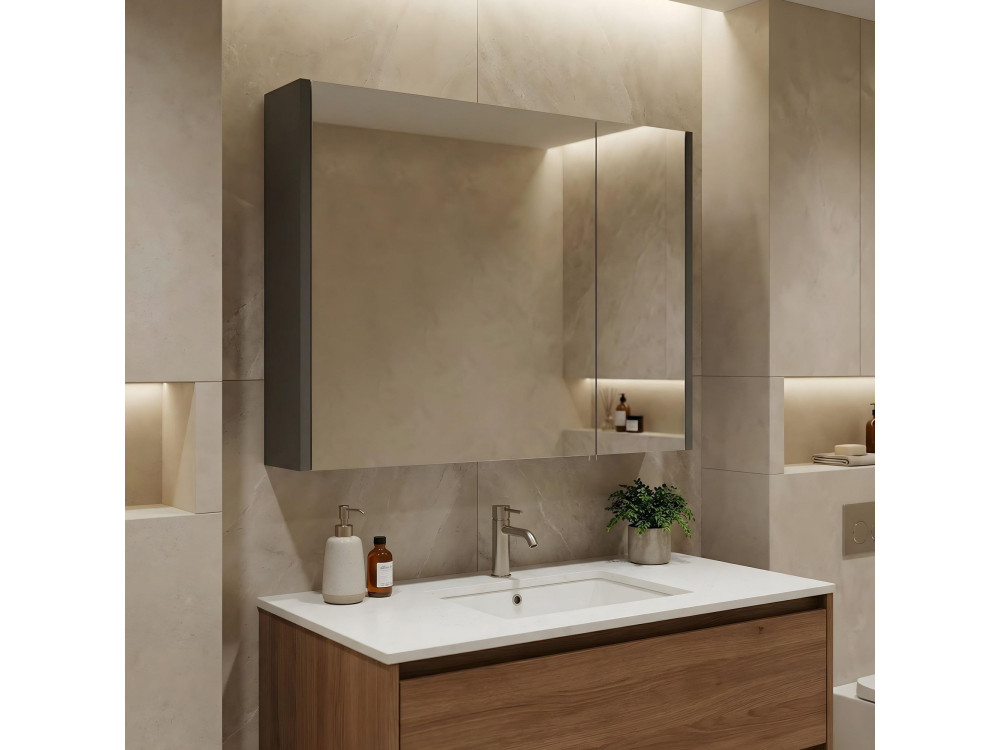 Badkamermeubel met spiegel "Arno 80" - 79 x 16 x 66 cm - Grijs / Antraciet
