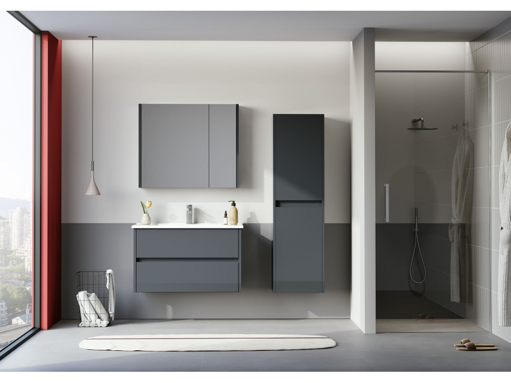 Badkamermeubel met spiegel "Arno 80" - 79 x 16 x 66 cm - Grijs / Antraciet