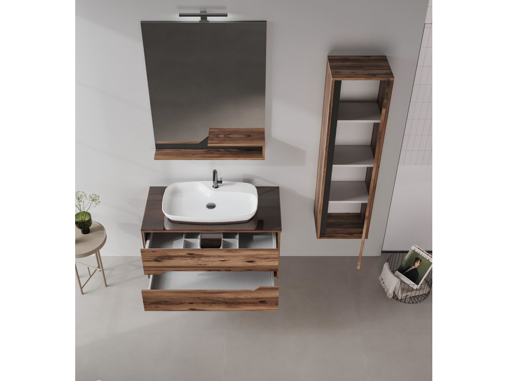 Decoratieve houten spiegel "Galia 80" - 60 x 14 x 100 cm - Dark Walnut