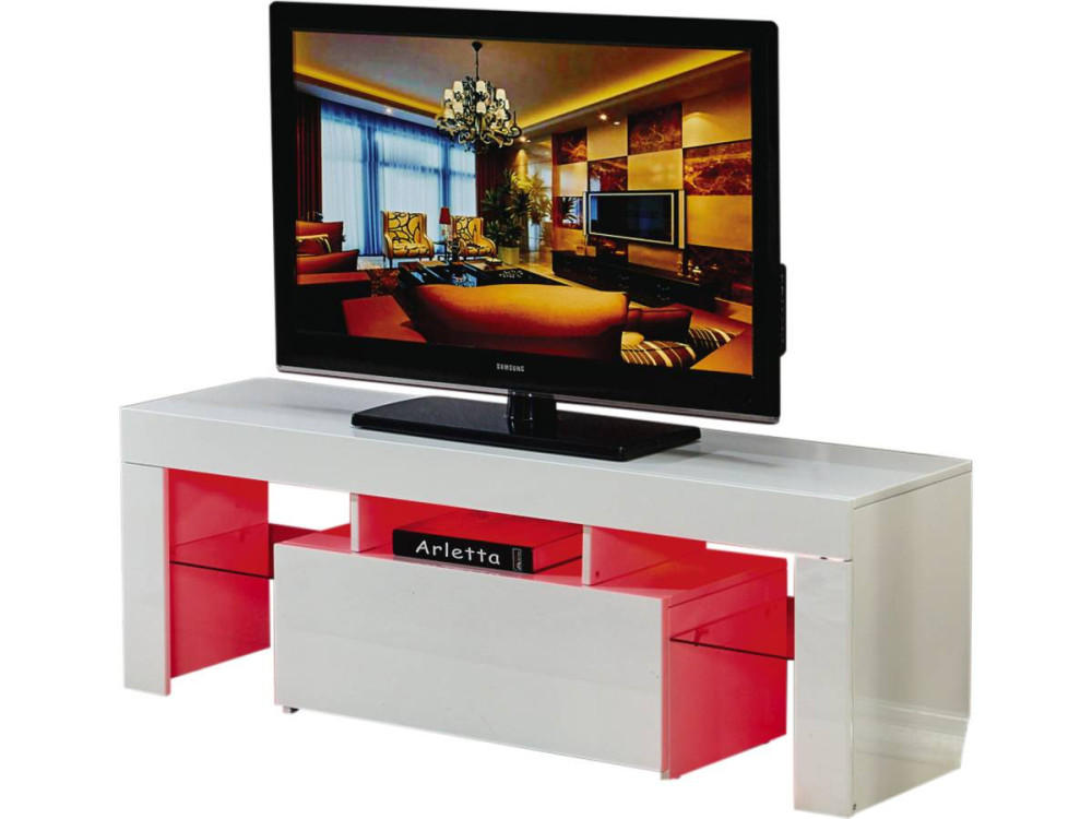 TV meubel LED "Borda" - 130 x 34 x 45 cm - Wit gelakt