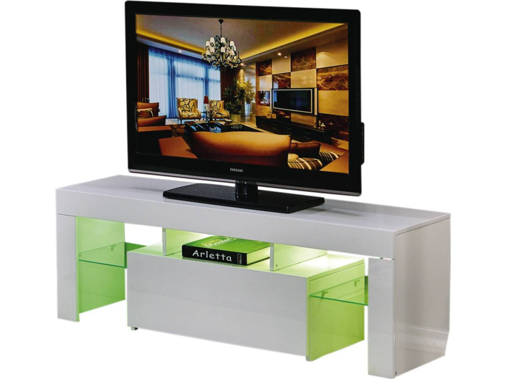 TV meubel LED "Borda" - 130 x 34 x 45 cm - Wit gelakt