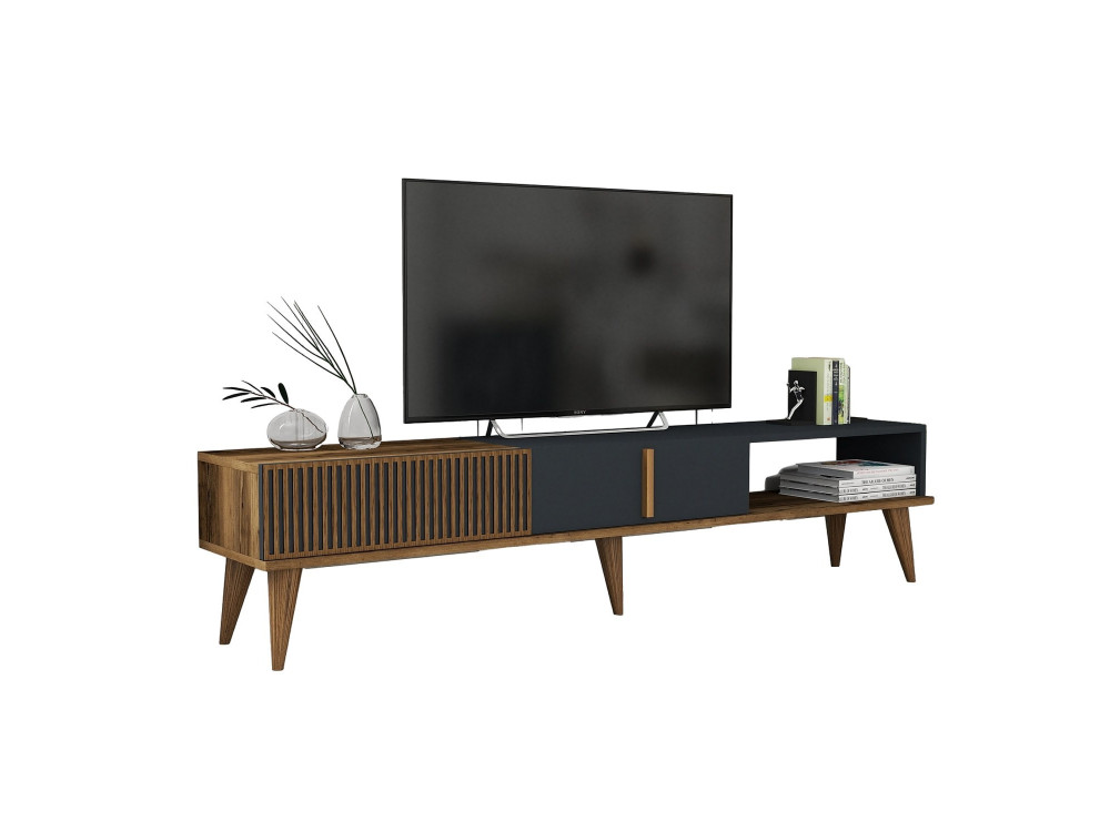 Houten TV-meubel "Milan" - 180 x 35 x 40 cm - Notelaar, Antraciet