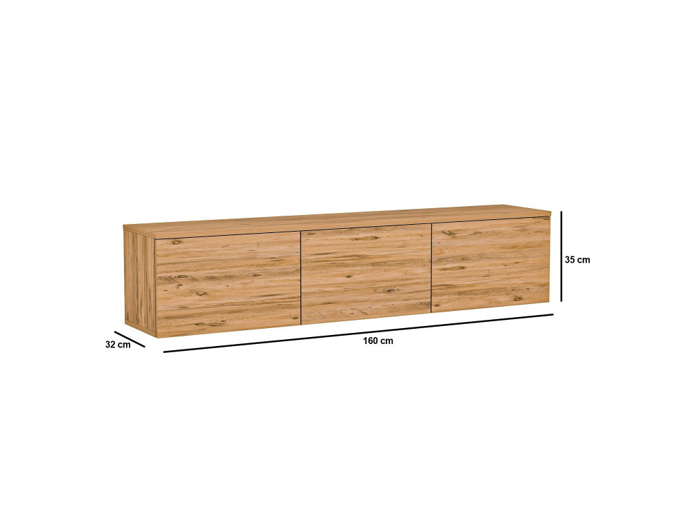 Neon" hangend houten TV-meubel met LED-verlichting - 160 x 32 x 35 cm - Lichtbruin