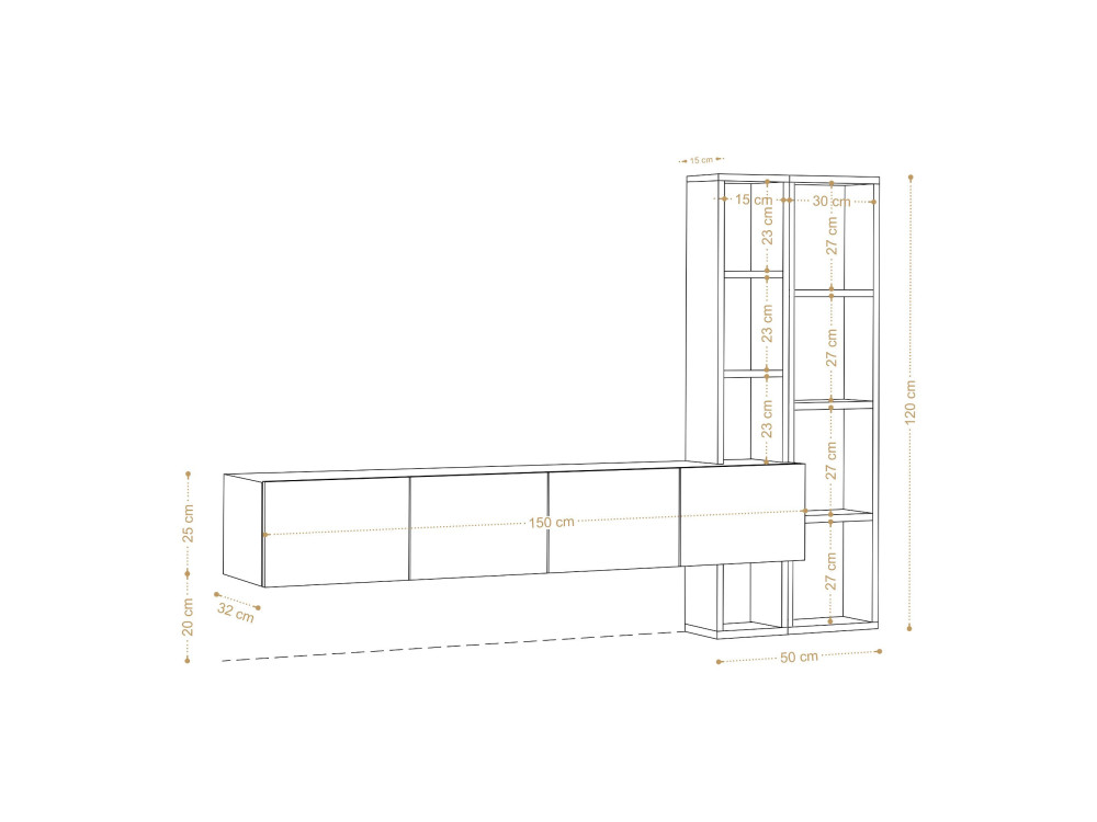 Houten TV-meubel "Pana" - 182 x 32 x 25 cm - Wit, Eik