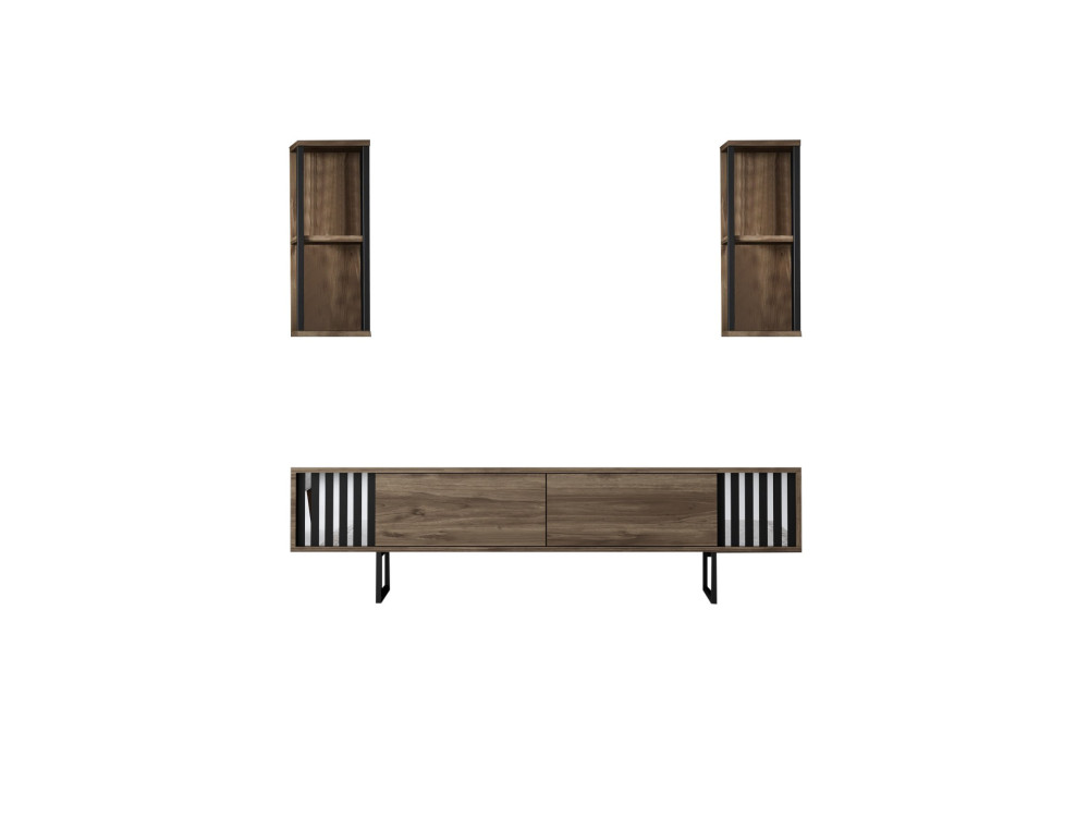 Chrome Line" houten TV-meubel - 180 x 30 x 48 cm - WalnootZwart