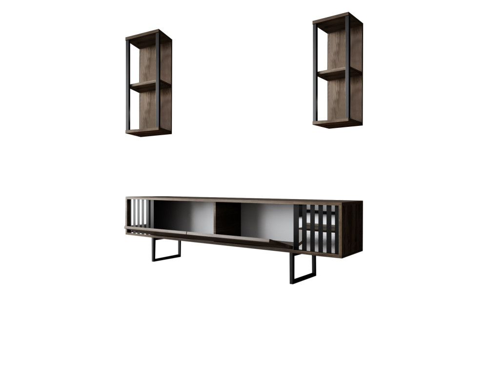 Chrome Line" houten TV-meubel - 180 x 30 x 48 cm - WalnootZwart
