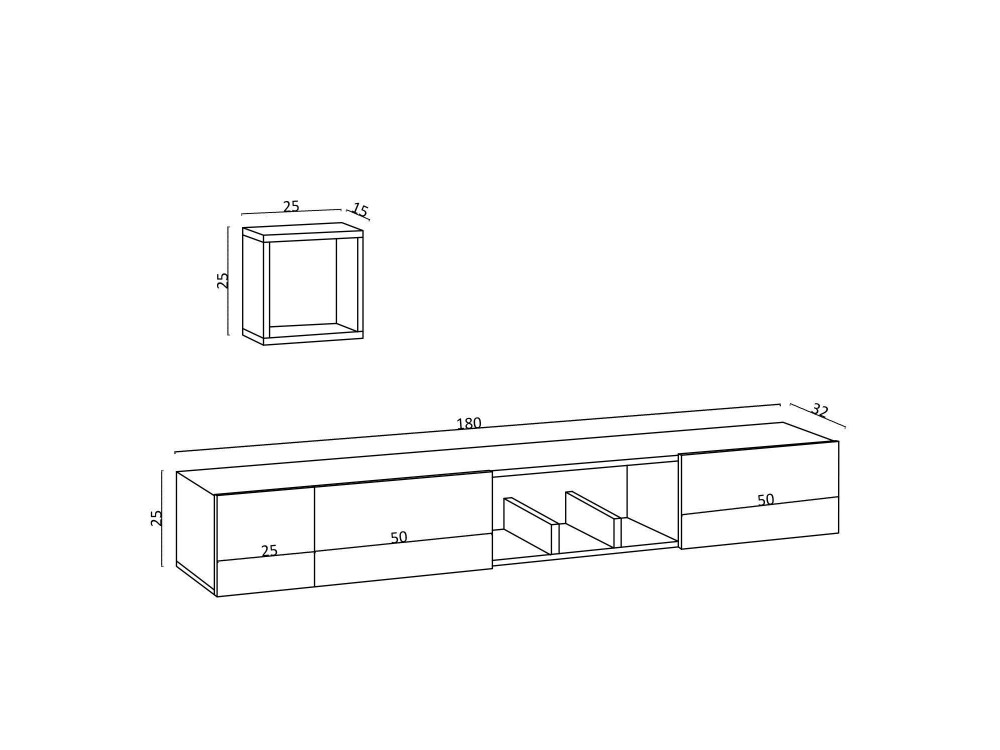 Avior" houten TV-meubel met wandplank - 180 x 32 x 25 cm - Beige