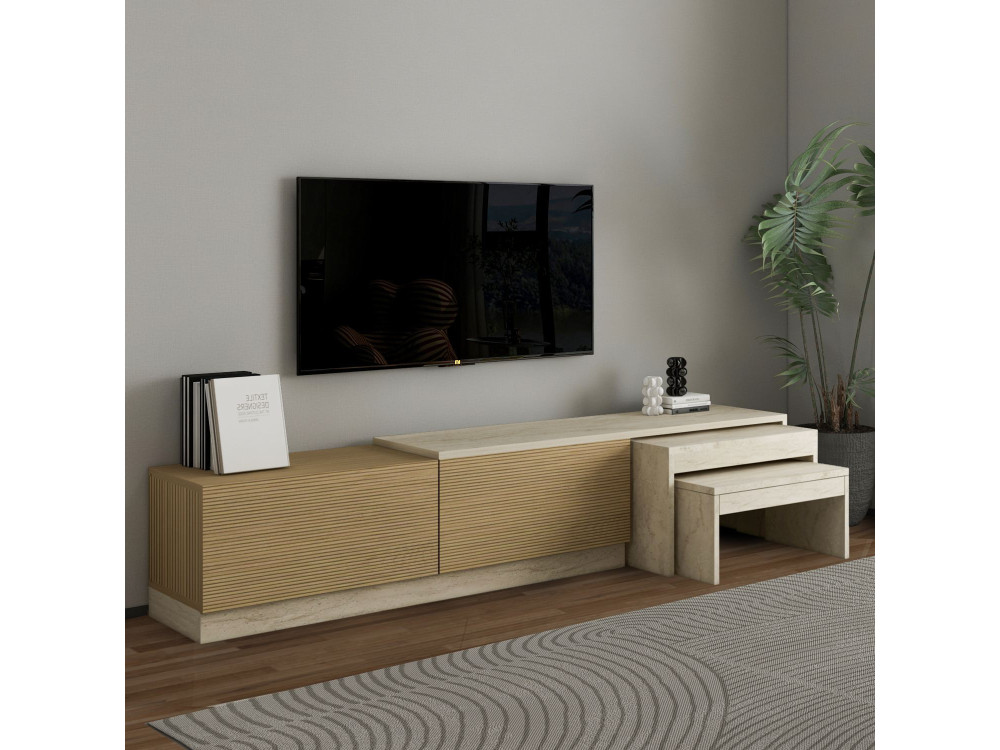 Nest" houten TV-meubel - 180 x 30 x 36 cm - Beige