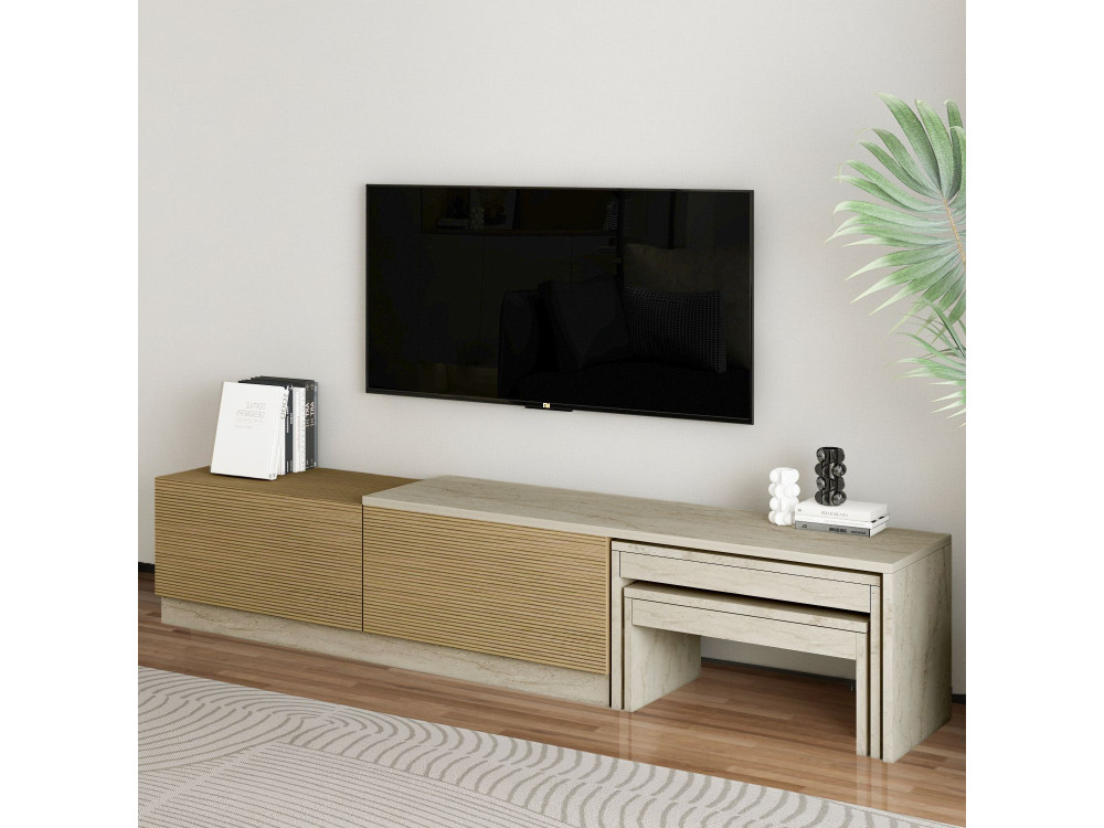 Nest" houten TV-meubel - 180 x 30 x 36 cm - Beige