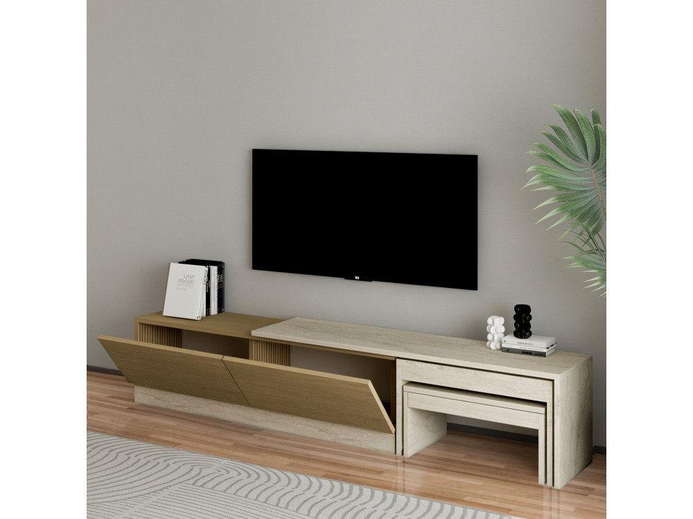 Nest" houten TV-meubel - 180 x 30 x 36 cm - Beige
