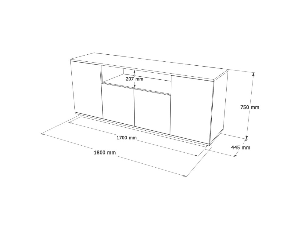 Houten dressoir FR15 - 180 x 44 x 75 cm - Atlantic Pine Wit