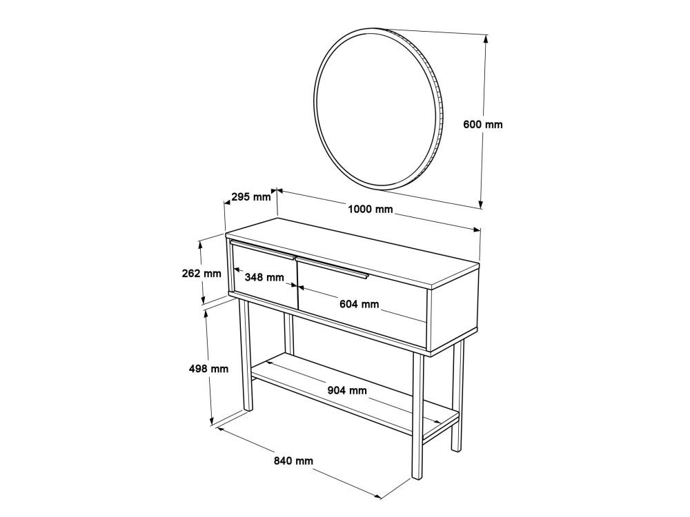 Calvin" houten console met spiegel - 100 x 30 x 76 cm - Bruin