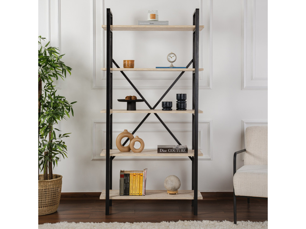 Houten boekenkast "Elysian" - 90 x 33 x 180 cm - TravertinZwart