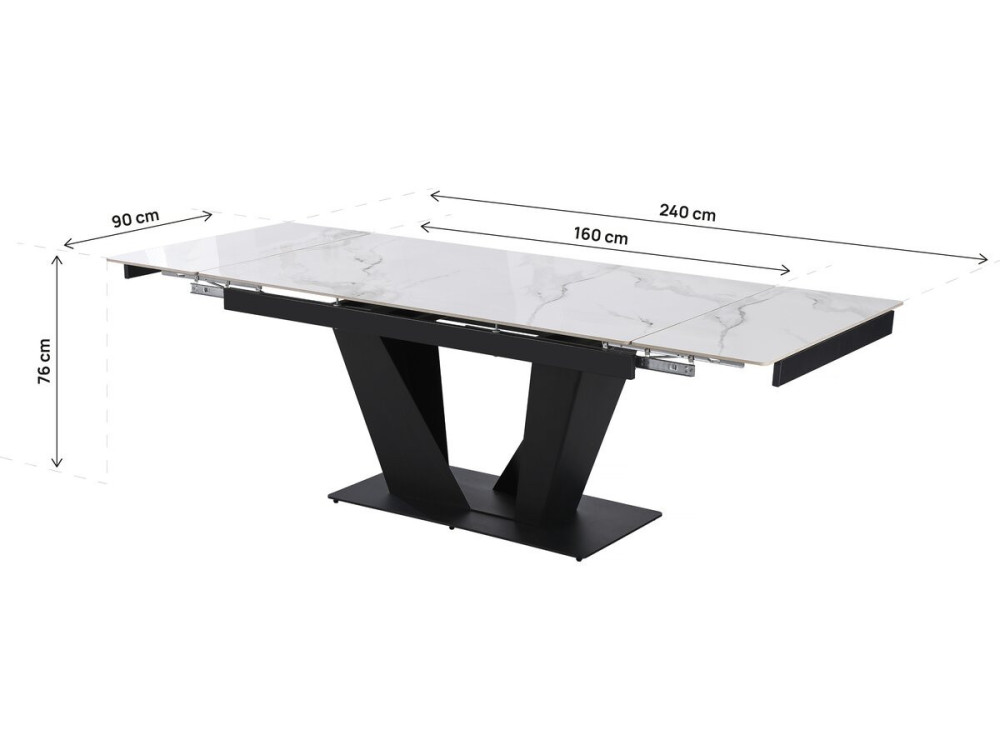 Uitschuifbare keramische eettafel - 160/240 cm - 6 tot 10 personen "Nova" - Wit gemarmerd grijs
