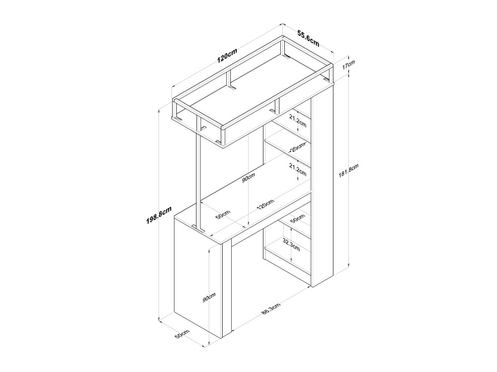 Jacob" houten eettafel met planken - 120 x 56 x 199 cm - Bruin