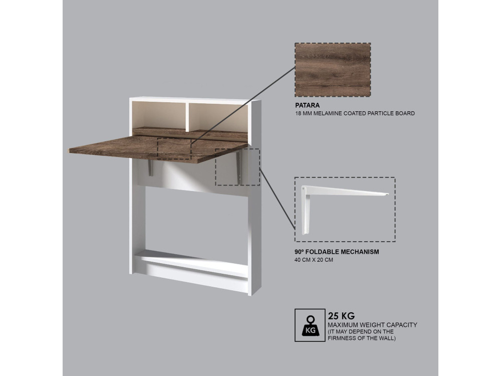 Bracked" inklapbare houten eettafel - 70 x 15 x 96 cm - Beige