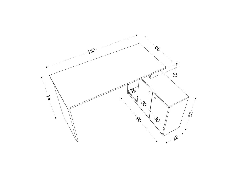 Houten bureau "Basak" - 130 x 60 x 74 cm - Wit