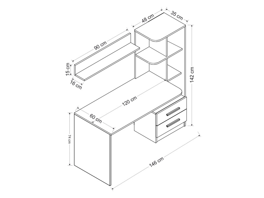 Houten bureau "Alaska" - 146 x 60 x 142 cm - Wit, Zwart