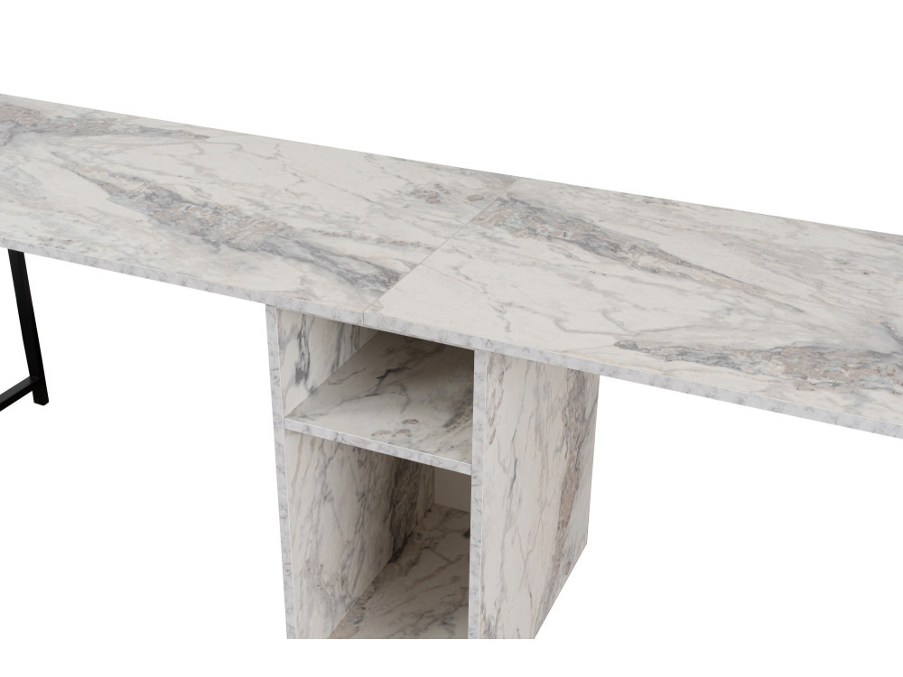 Twin" dubbel bureau met 2 houten planken - 240 x 60 x 74 cm - Gemarmerd wit