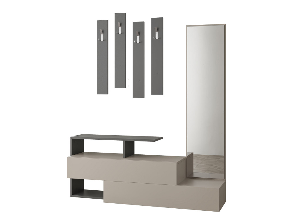 Halelement "Ramda" met houten spiegel - 137 x 35 x 154 cm - Antracietgrijs