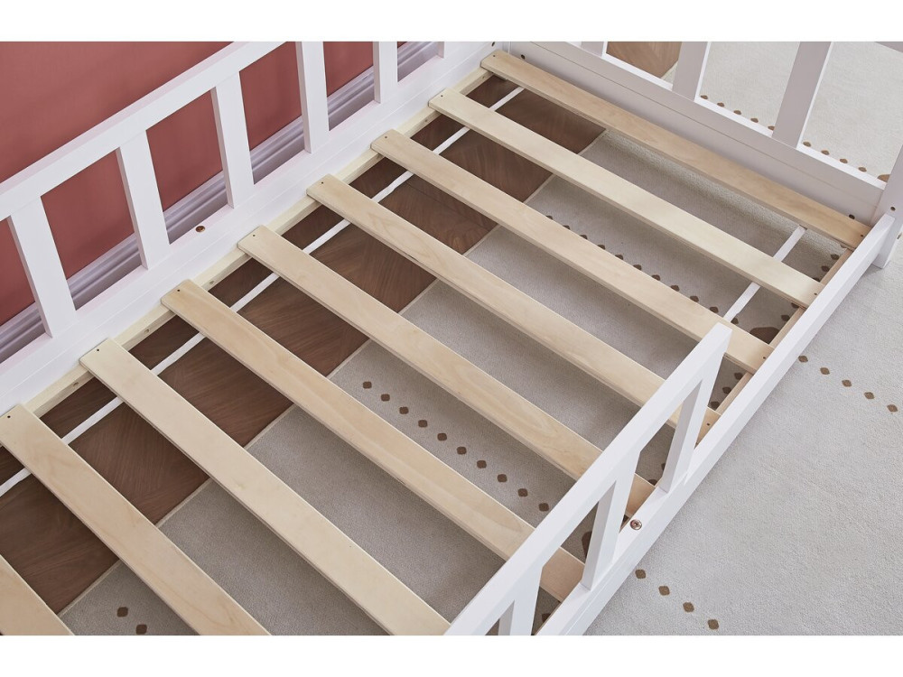 Kinderbed houten bed huisje met uitvalbeveiliging "Charlotte"  - Wit - 80 x 160 cm