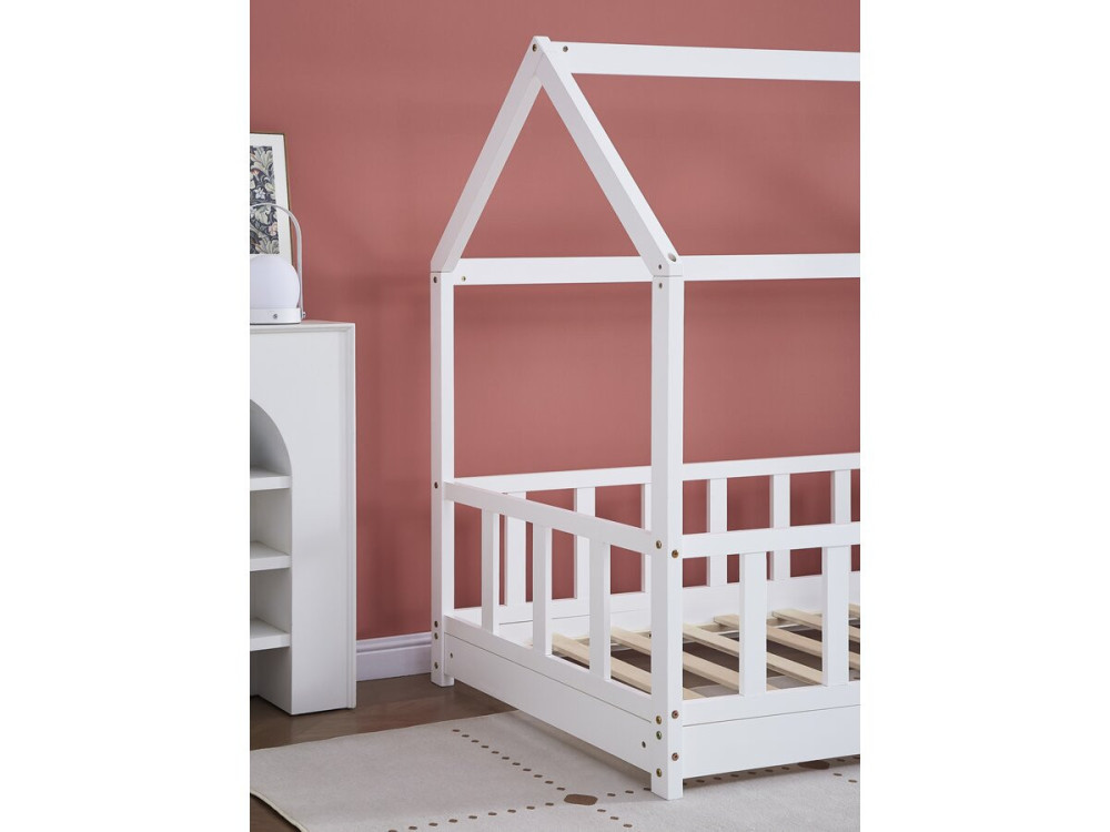 Kinderbed houten bed huisje met uitvalbeveiliging "Charlotte"  - Wit - 80 x 160 cm