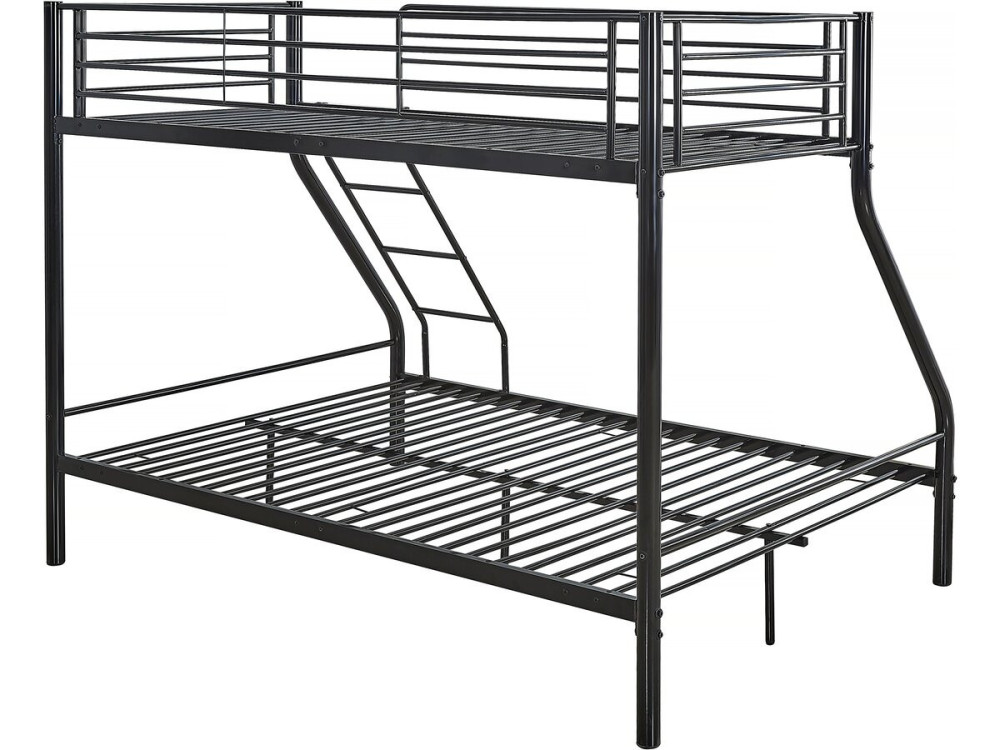 Stapelbed tweepersoonsbed en eenpersoonsbed metaal "Leo" inclusief lattenbodem - 90/140 x 190 cm - Zwart