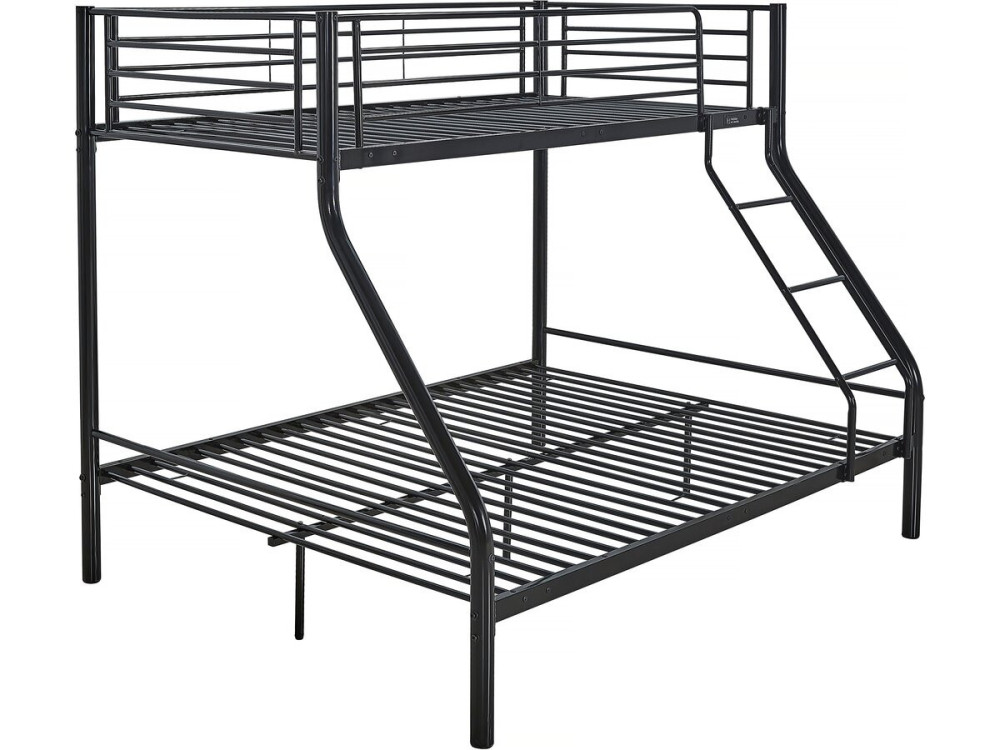 Stapelbed tweepersoonsbed en eenpersoonsbed metaal "Leo" inclusief lattenbodem - 90/140 x 190 cm - Zwart