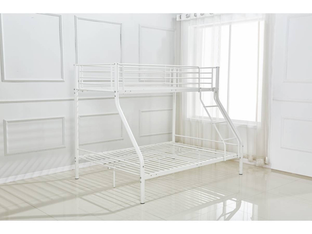 Stapelbed tweepersoonsbed en eenpersoonsbed metaal "Leo" inclusief lattenbodem - 90/140 x 190 cm - Wit