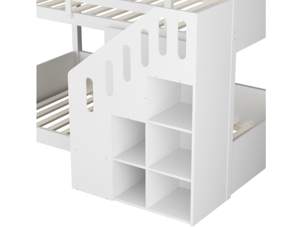 Houten stapelbed met trap en opbergruimte "Léana" - 90 x 190 cm - Wit