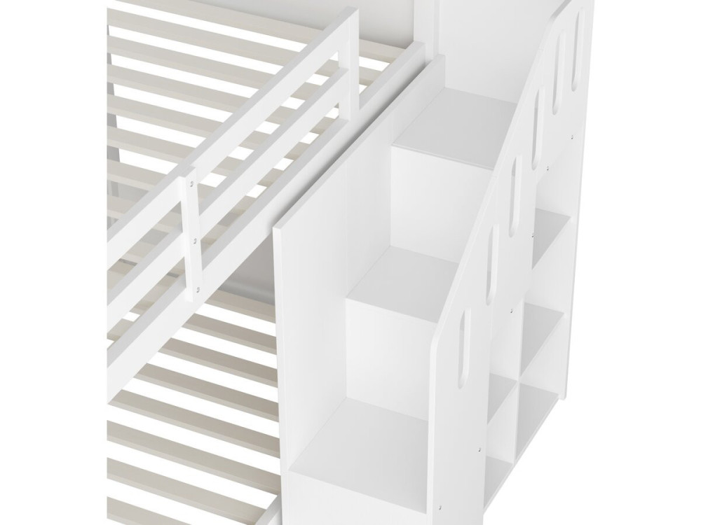 Houten stapelbed met trap en opbergruimte "Léana" - 90 x 190 cm - Wit