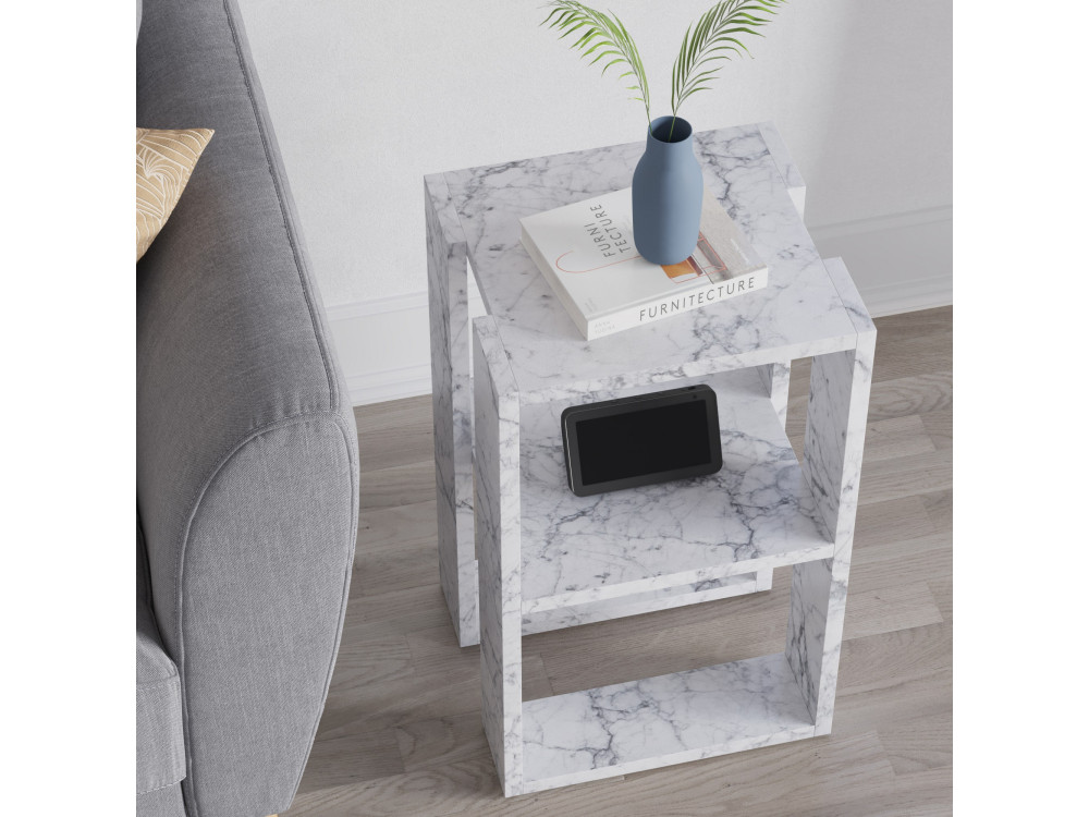 Houten nachtkastje "Lonie" 30 x 30 x 55 cm - Carrara marmer