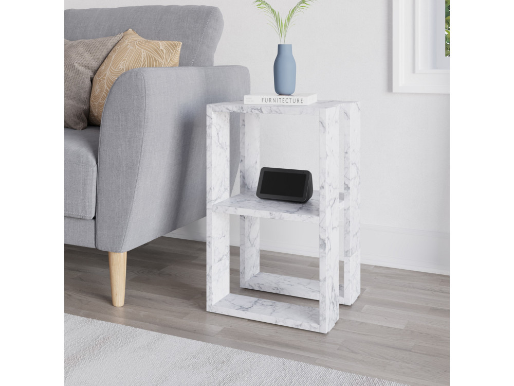 Houten nachtkastje "Lonie" 30 x 30 x 55 cm - Carrara marmer