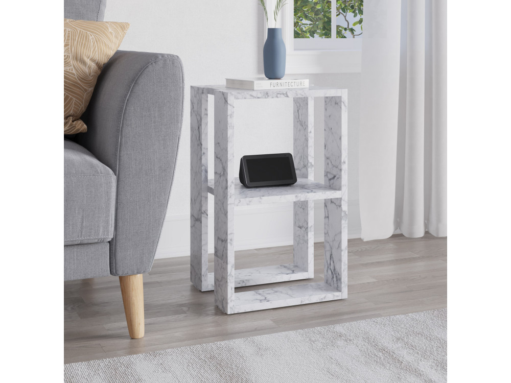 Houten nachtkastje "Lonie" 30 x 30 x 55 cm - Carrara marmer