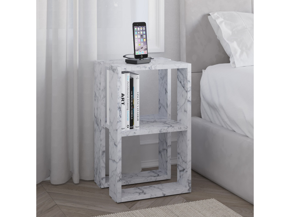 Houten nachtkastje "Lonie" 30 x 30 x 55 cm - Carrara marmer