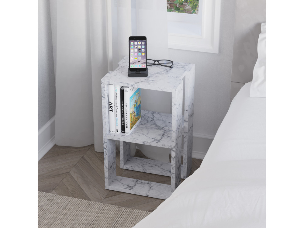 Houten nachtkastje "Lonie" 30 x 30 x 55 cm - Carrara marmer