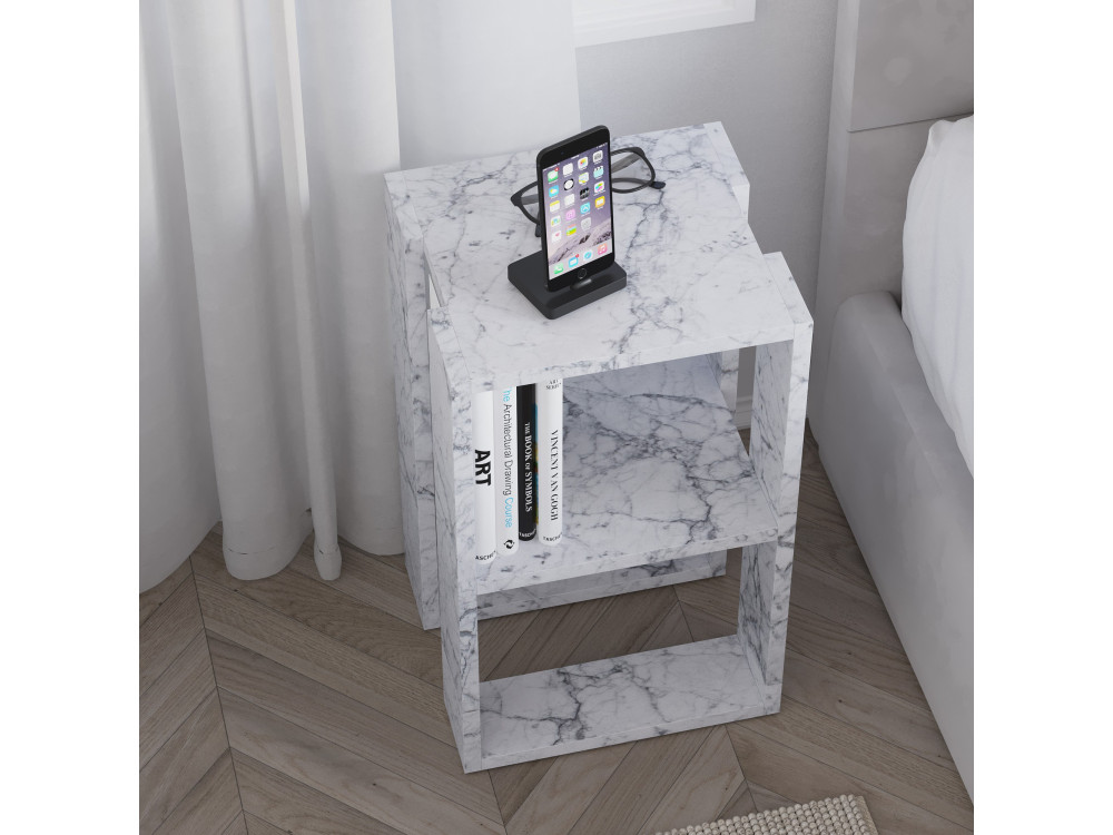 Houten nachtkastje "Lonie" 30 x 30 x 55 cm - Carrara marmer
