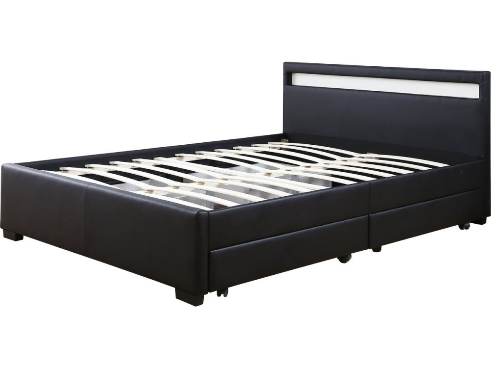 Bed met 4 lades LED "Nico" - 140 × 190 cm - Zwart