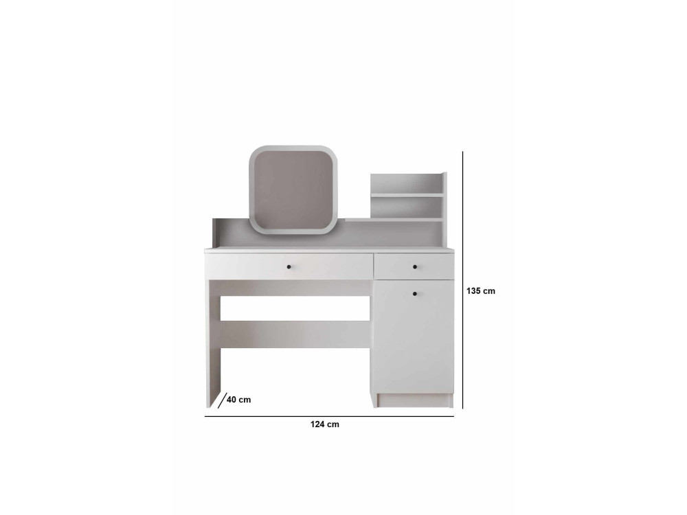 Kaptafel "Harmony Square" met vierkante houten spiegel - 124 x 40 x 135 cm - Wit