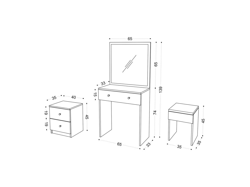 Nice" houten kaptafelset - 65 x 35 x 139 cm - Wit
