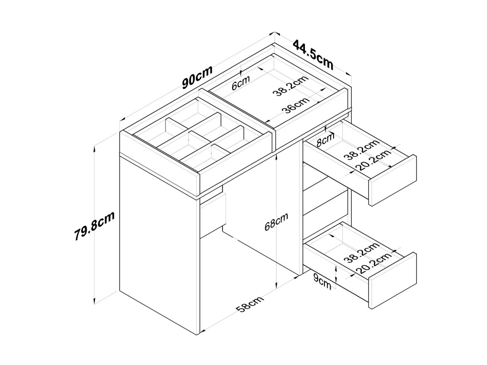 Kaptafel "Soma" met ingebouwde houten laden - 90 x 44 x 80 cm - Wit