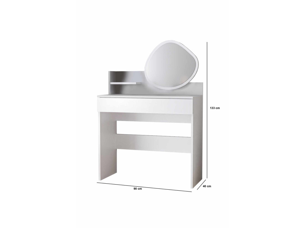 Harmony Mini Amorphous" kaptafel met houten spiegel - 90 x 40 x 133 cm - Wit