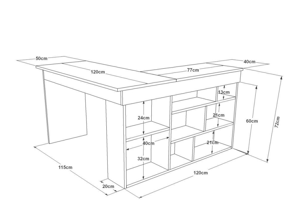 CT5" houten bureau - 129 x 120 x 72 cm - Atlantic Pine Wit